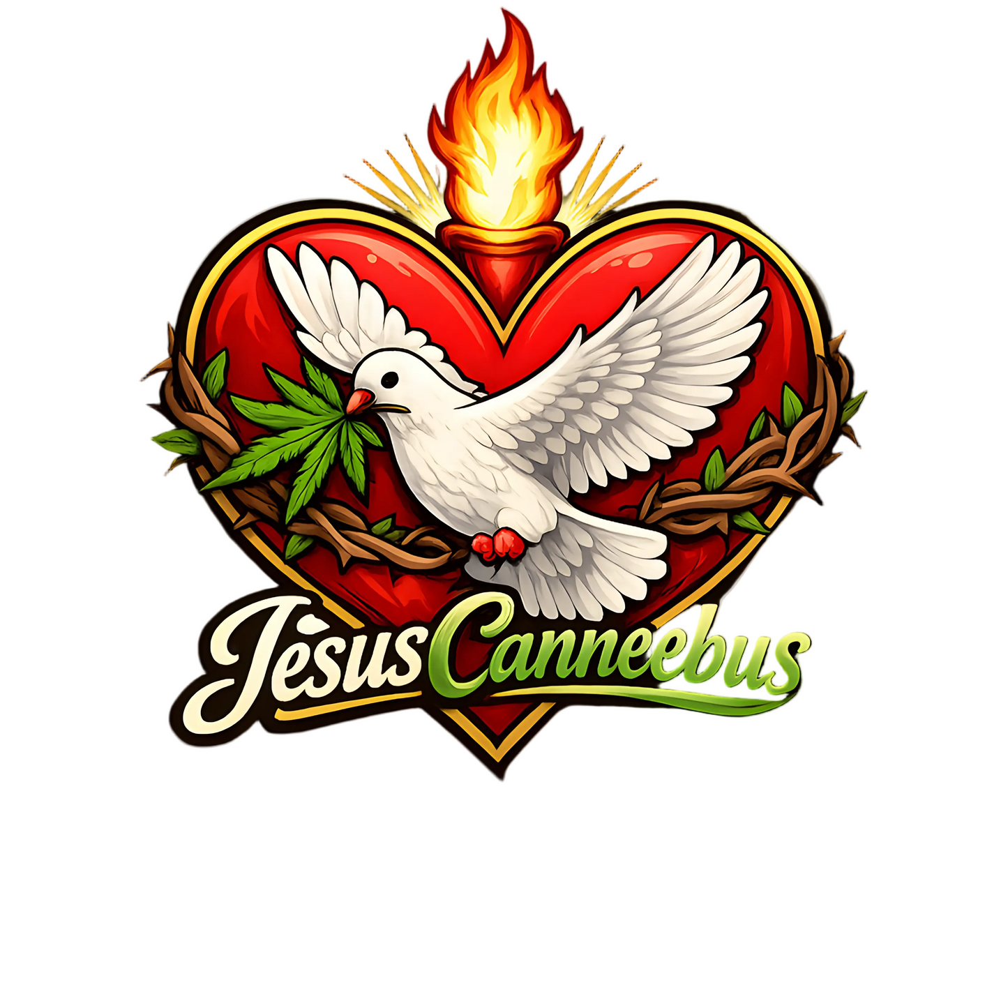 Sacred Threads Flaming Dove Tee – Flaming Dove sacred graphic design detail | Sacred Streetwear | JesusCanneebus