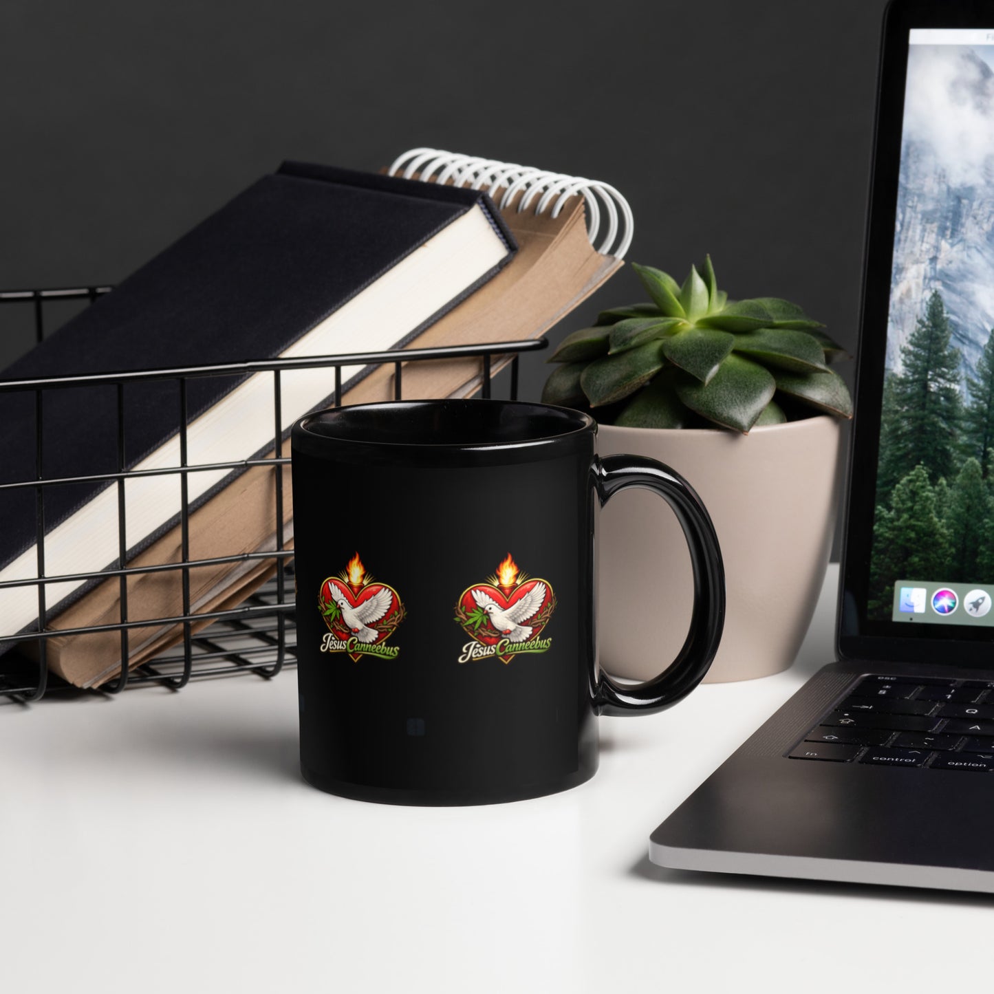 Flaming Heart Dove Mug – Black Glossy