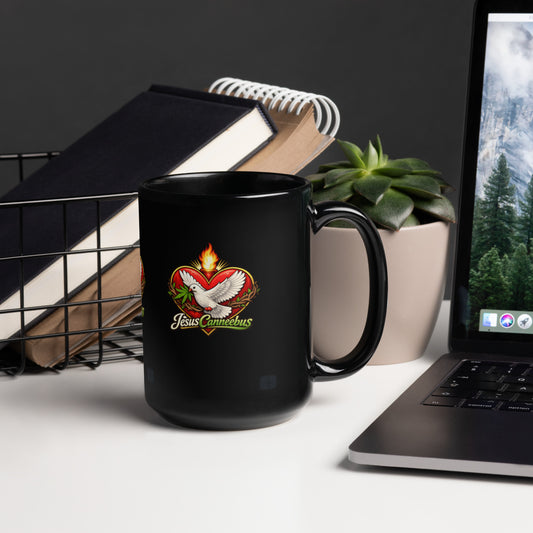 Flaming Heart Dove Mug – Black Glossy