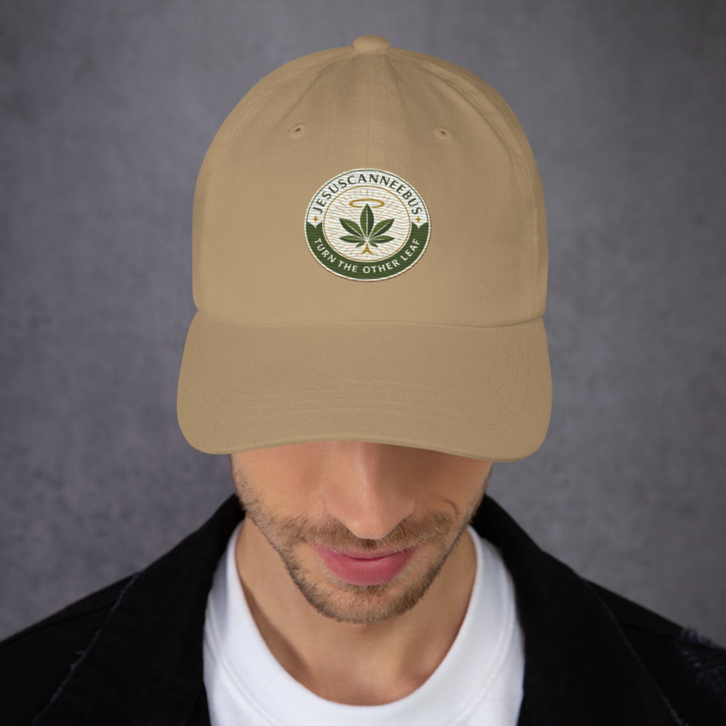 Turn The Other Leaf Ritual Cap – khaki front | Sacred Streetwear | JesusCanneebus