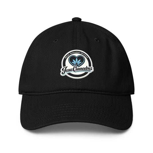 Blue Heart Low-Profile Cap – black front | Sacred Streetwear | JesusCanneebus
