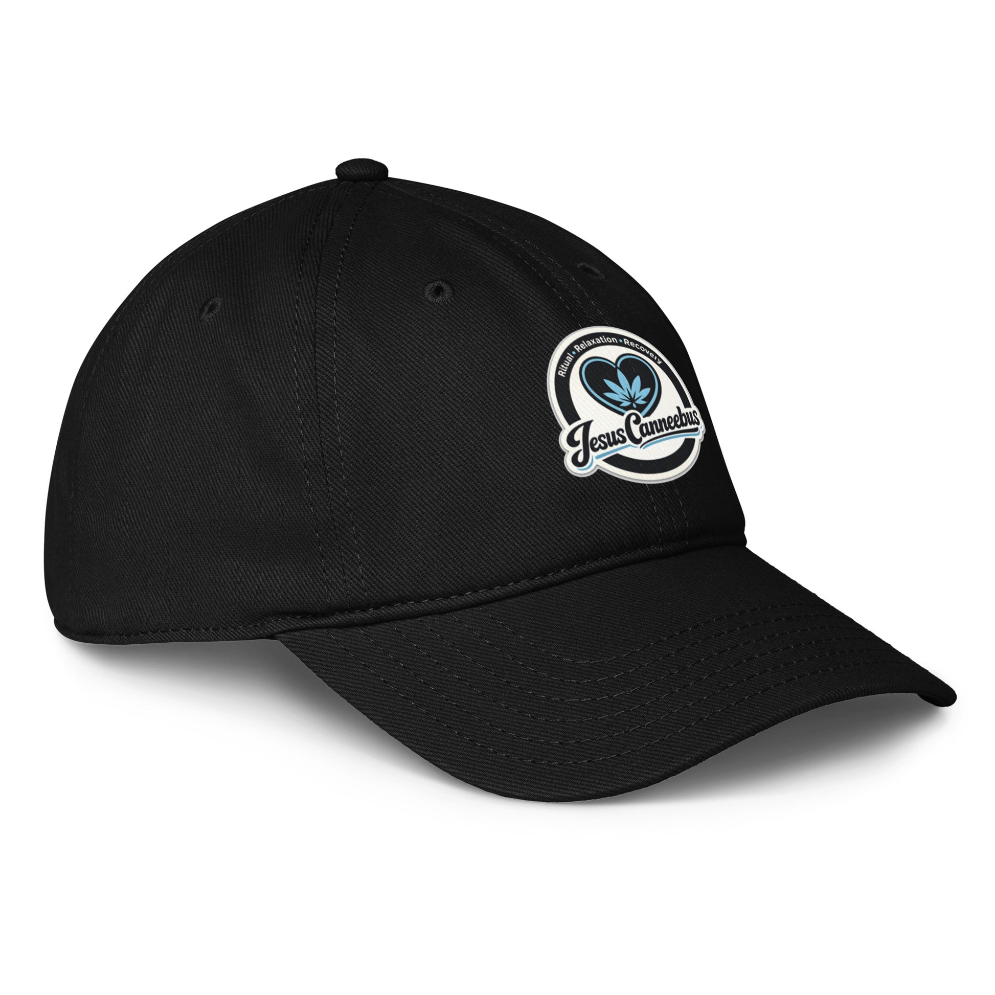 Blue Heart Low-Profile Cap – black right front | Sacred Streetwear | JesusCanneebus