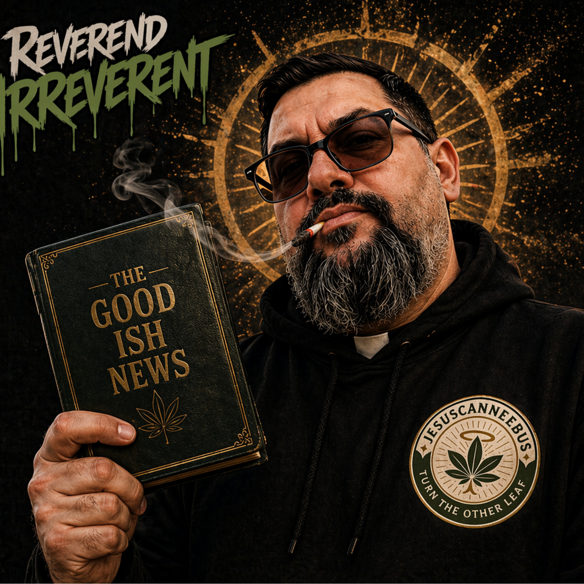 Turn The Other Leaf Hoodie – Reverend Irreverent AI lifestyle render | Sacred Streetwear | JesusCanneebus