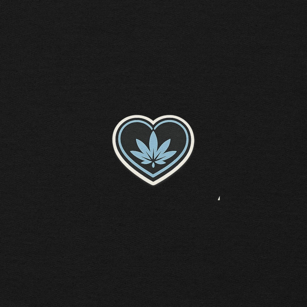 Blue Heart Hoodie – Blue Heart badge design detail front | Sacred Streetwear | JesusCanneebus