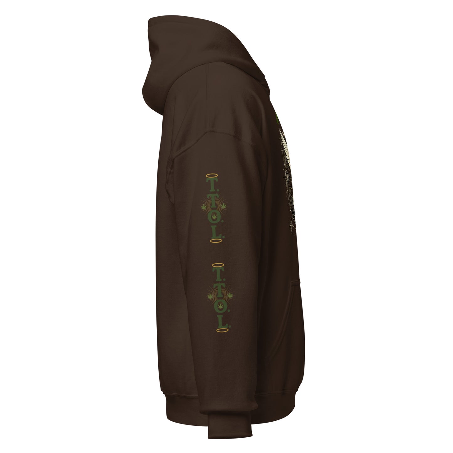 Sacred Threads TTOL Dove Hoodie – dark chocolate right sleeve TTOL design | Sacred Streetwear | JesusCanneebus