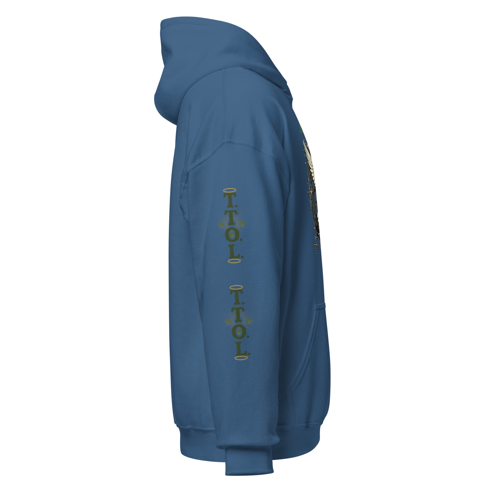 Sacred Threads TTOL Dove Hoodie – indigo blue right sleeve TTOL design | Sacred Streetwear | JesusCanneebus