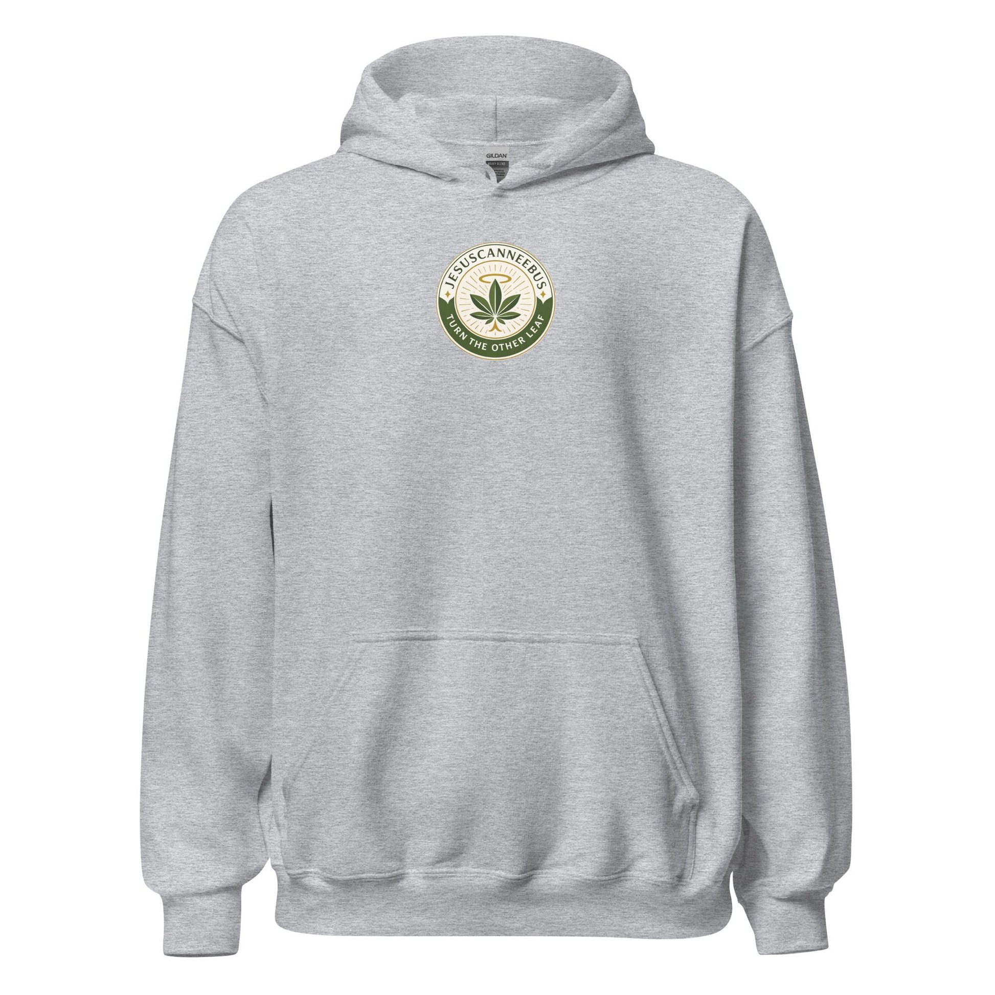 Turn The Other Leaf Hoodie – sport grey flat front | Sacred Streetwear | JesusCanneebus