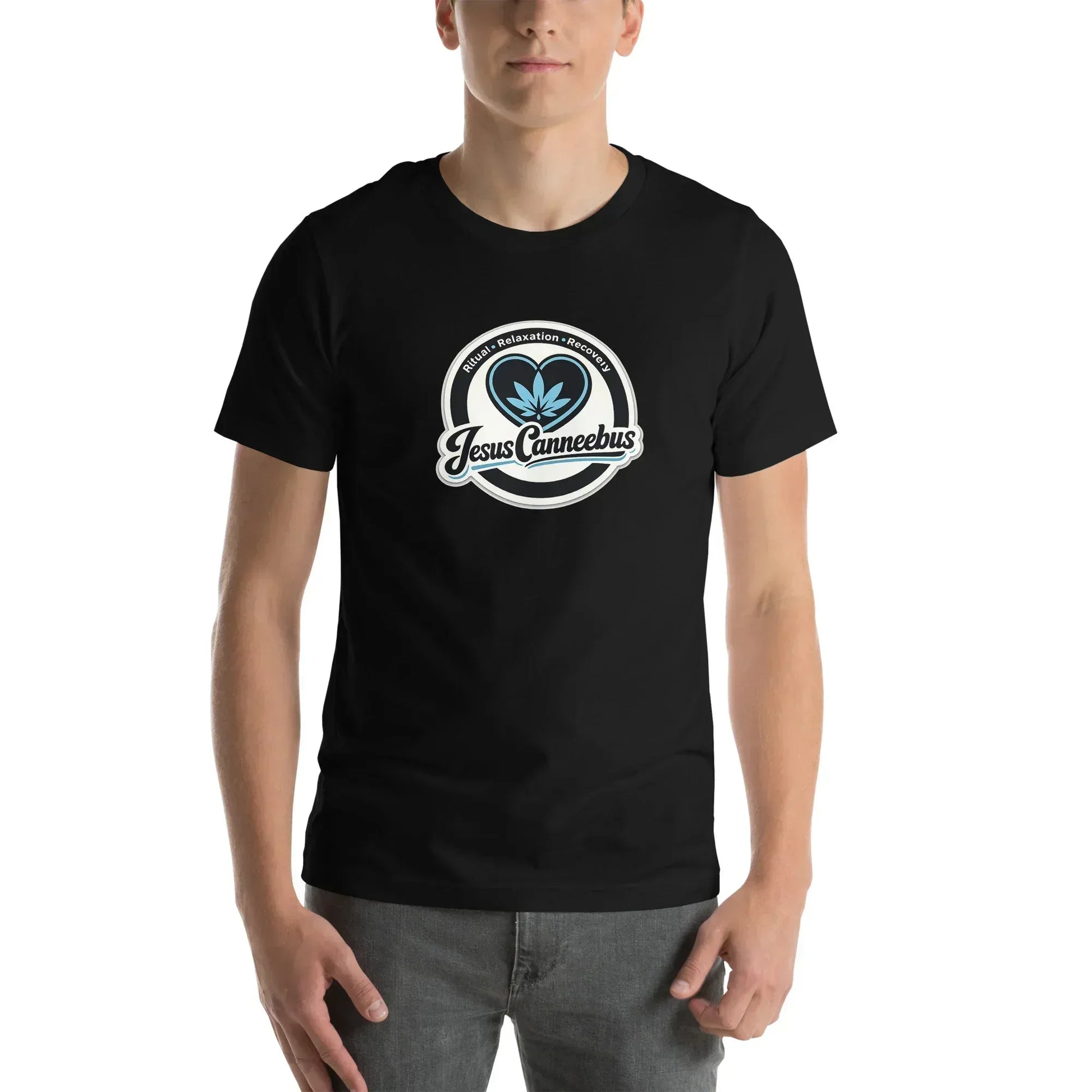 Sacred Threads Blue Heart Tee – male lifestyle front | Sacred Streetwear | JesusCanneebus