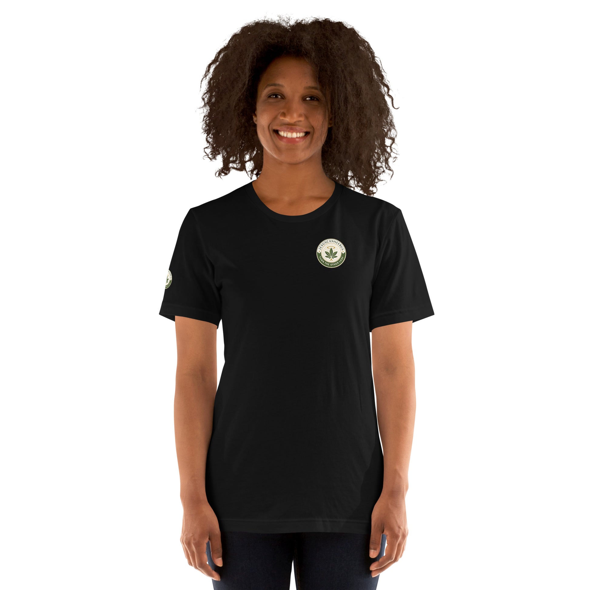 Sacred Threads Turn The Other Leaf Tee – female black front | Sacred Streetwear | JesusCanneebus