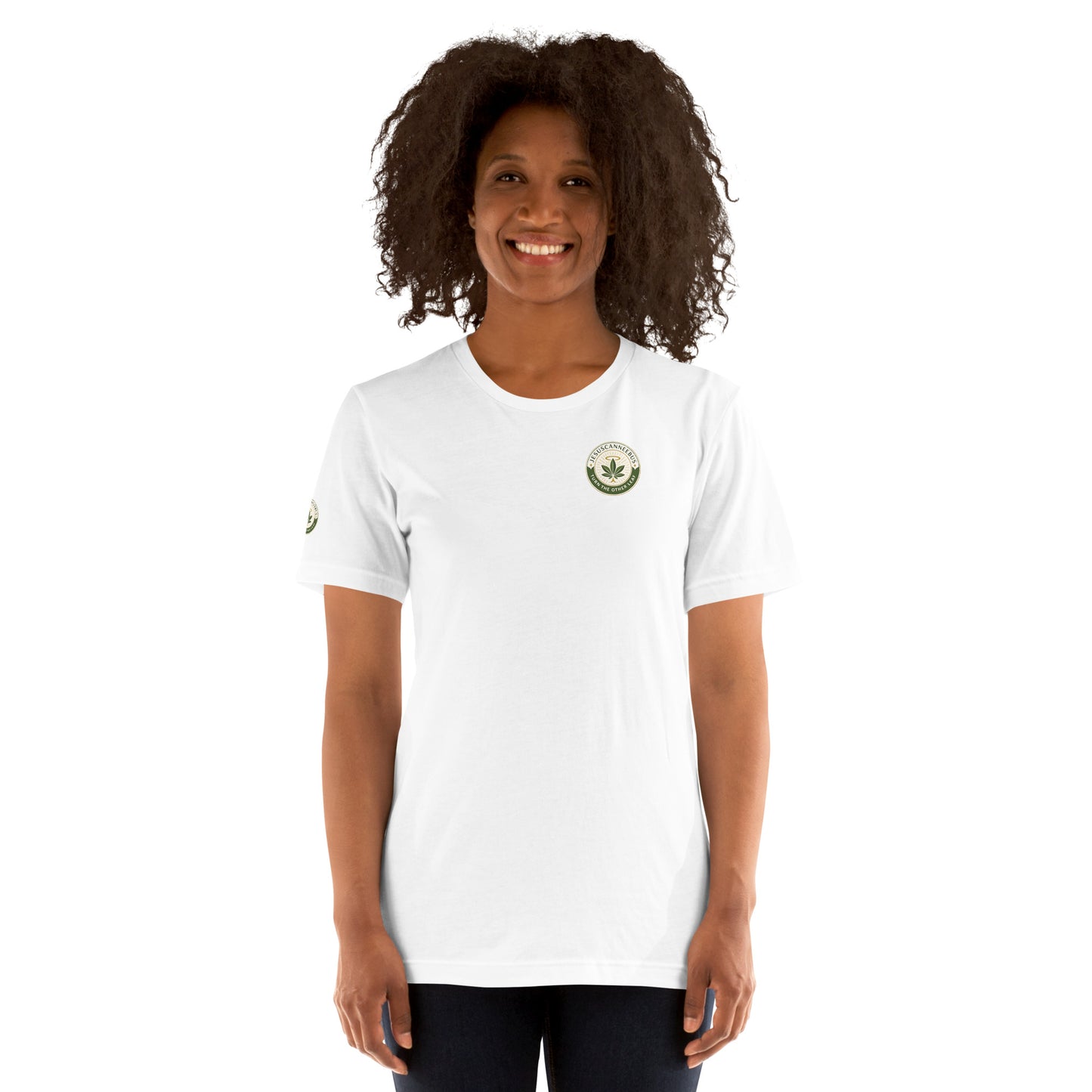 Sacred Threads Turn The Other Leaf Tee – female white front | Sacred Streetwear | JesusCanneebus