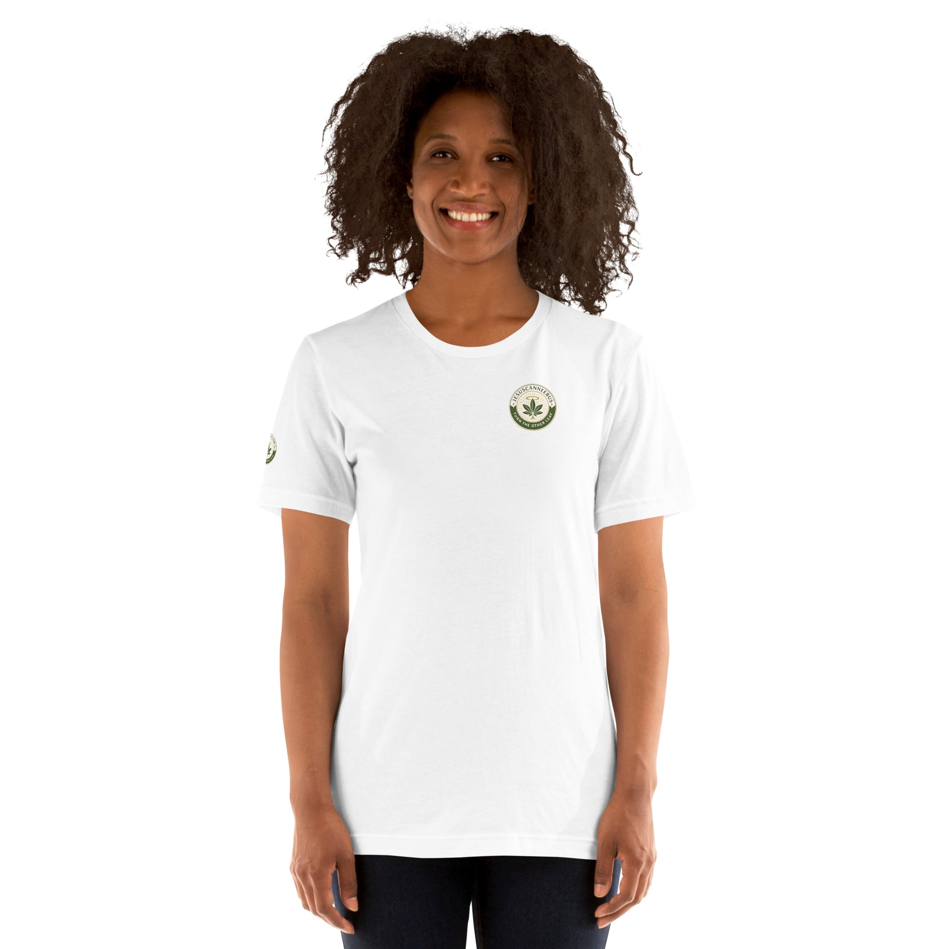 Sacred Threads Turn The Other Leaf Tee – female white front | Sacred Streetwear | JesusCanneebus