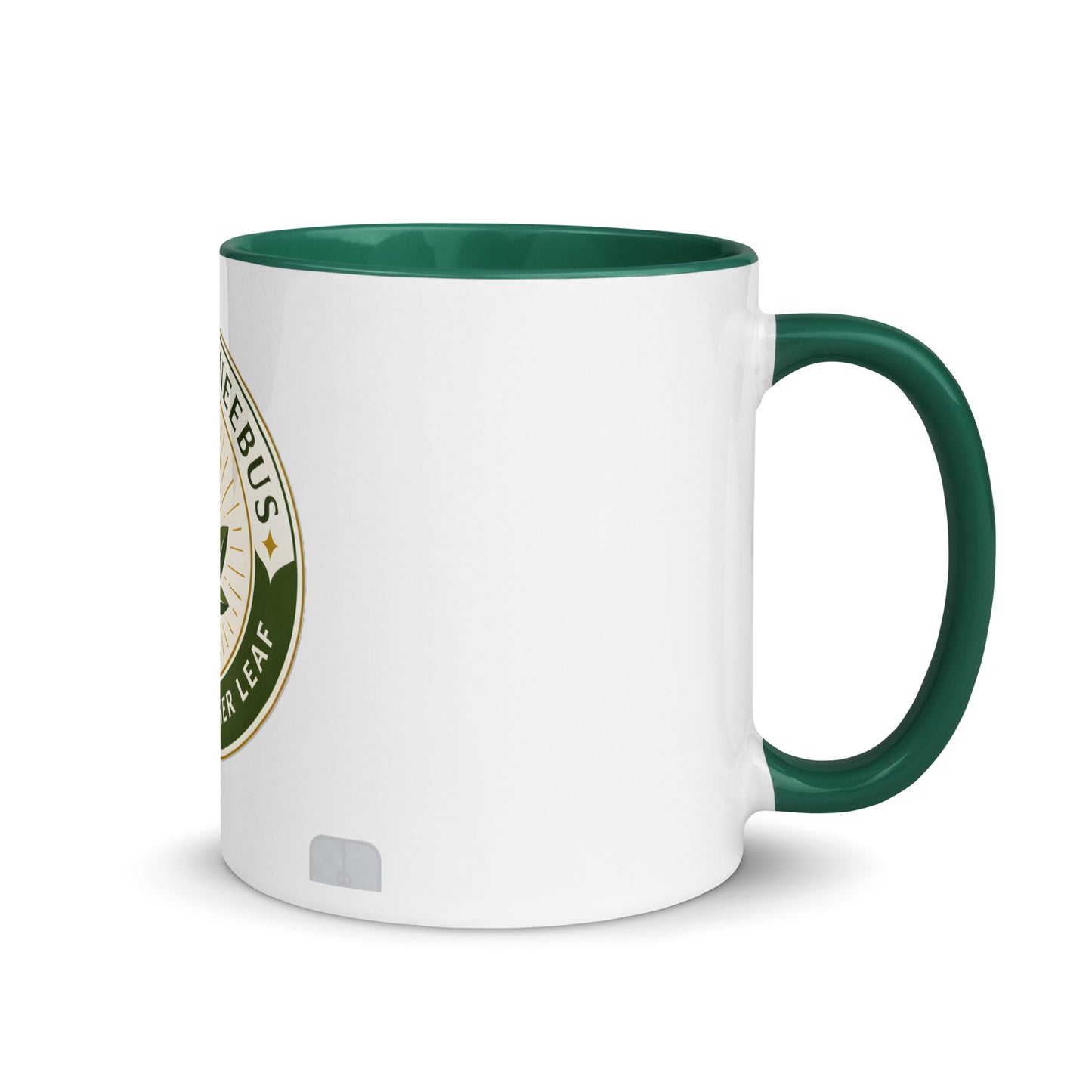 Turn the Other Leaf ceramic mug – color inside dark green 11oz right | Sacred Streetwear | JesusCanneebus