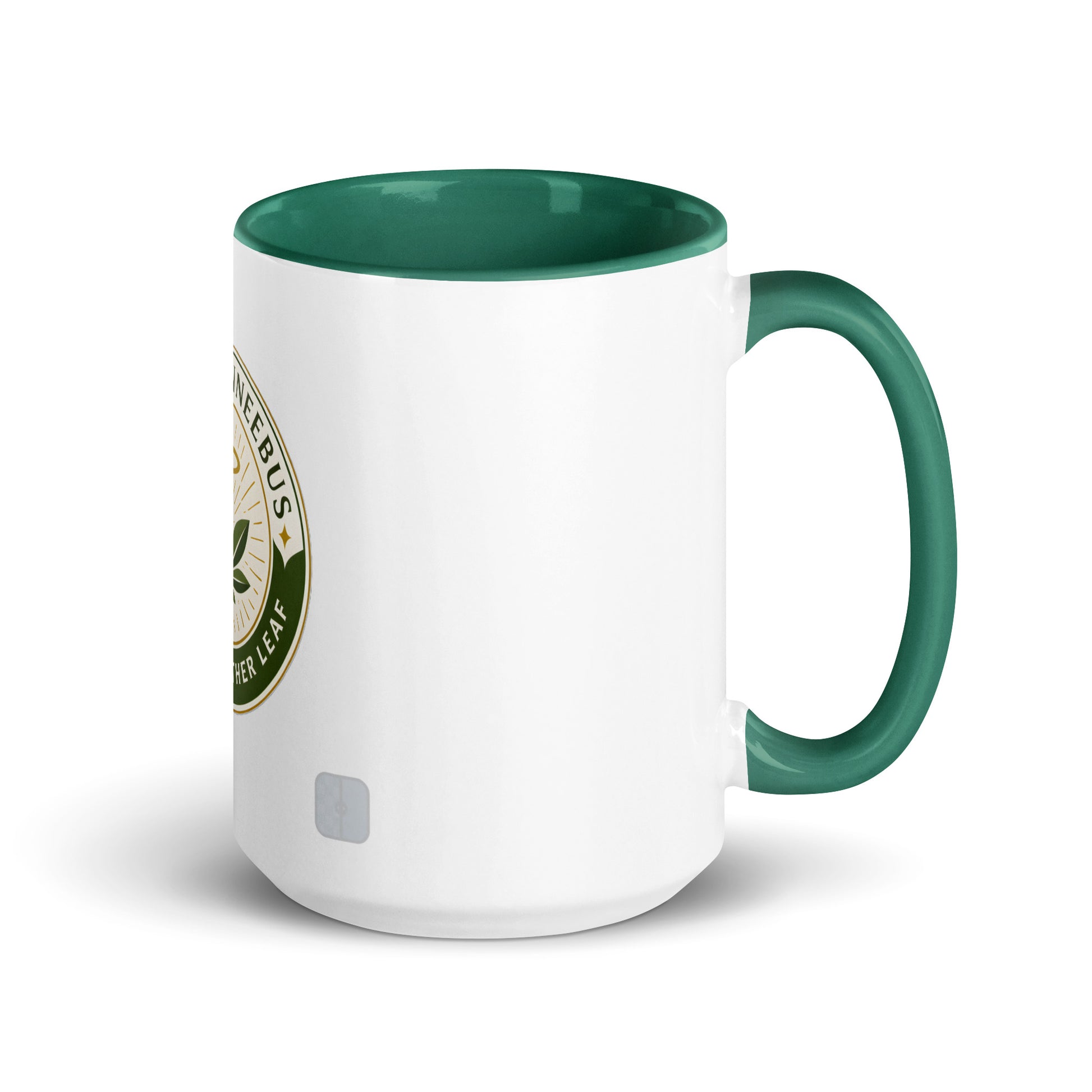 Turn the Other Leaf ceramic mug – color inside dark green 15oz right | Sacred Streetwear | JesusCanneebus